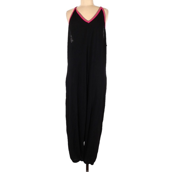 Sold✨Pitusa Pima Inca Jumpsuit Black & Hot Pink Womens Size Standard Flowy Harem - Picture 2 of 12
